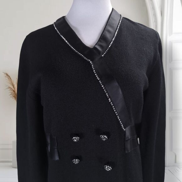 Vintage 90s Adolfo Saks Santana Knit Blazer Dress Size M Rhinestone Buttons - Picture 5 of 16